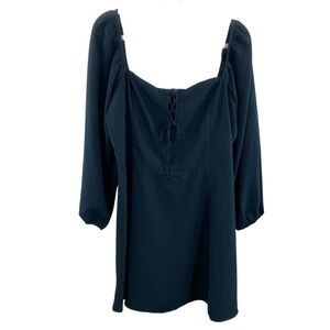 NWT Abercrombie & Fitch Black Puff Sleeve Tie Front Mini Dress Sz XL